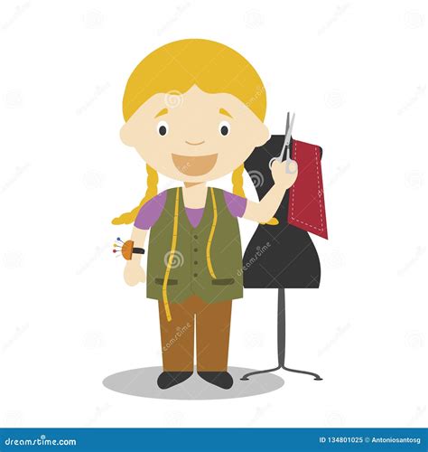 Cute Cartoon Vector Illustration of a Tailor. Women Professions Series ...