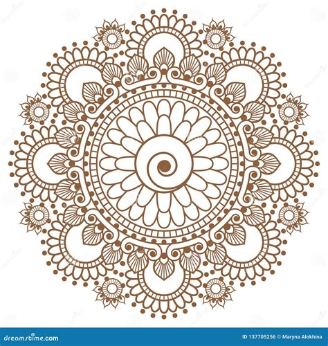 Mehndi Indian Henna Brown Element Mandala For Tatoo Or Card Stock