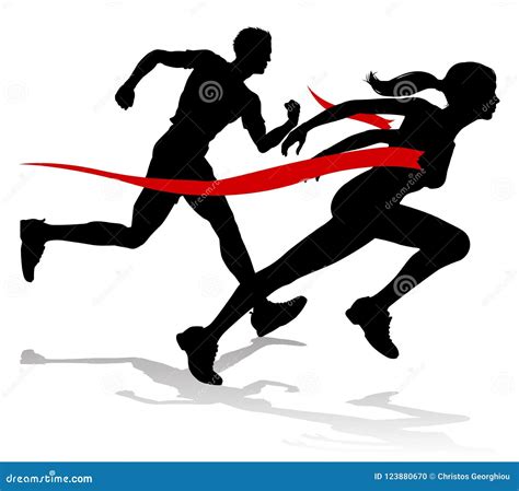 Runner Race Finish Line Track and Field Silhouette Stock Vector ...