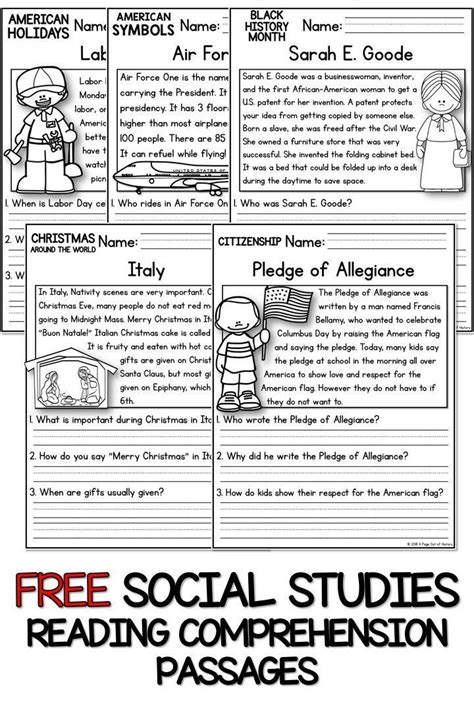 Free K 2 Reading Comprehension Passages Social Studies Elementary