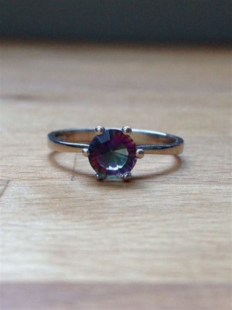 Round Rainbow Fire Mystic Topaz Ring Etsy