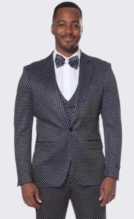 Mens Polka Dot Suit Black