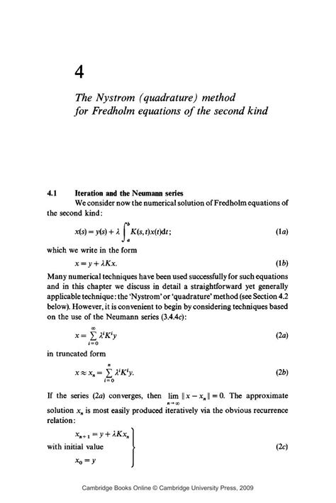 The Nystrom Quadrature Method For Fredholm Equations Of The Second Kind Chapter 4