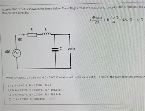 Solved A Series Rlc Circuit Is Shown In The Figure Below