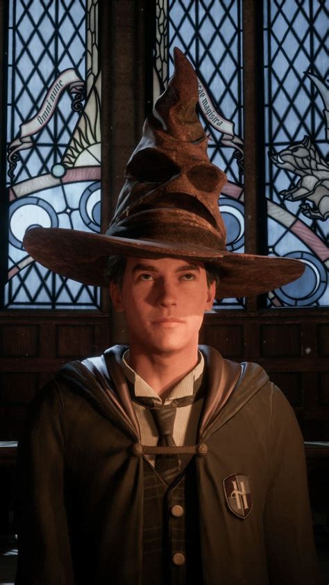 A Man Wearing A Harry Potter Hat In Front Of A Stained Glass Window