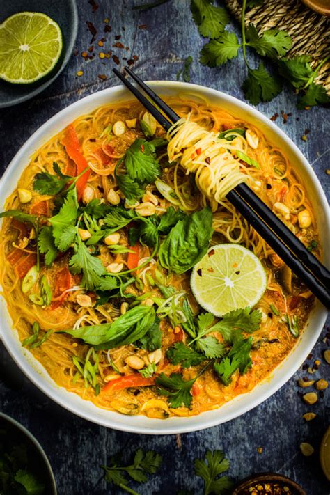 Easy Vegan Thai Noodle Soup with Coconut Milk, Roasted Peanuts & Lime