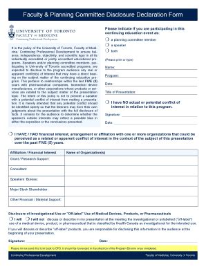 Fillable Online Cpd Utoronto Faculty Disclosure Form Kf Cpd