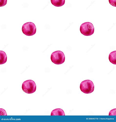 Seamless Pink Polka Dot Pattern Watercolor Abstract Background With