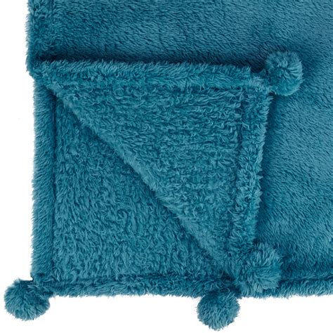 Pavilia Plush Sherpa Throw Blanket With Pom Pom Fringe Lightweight For