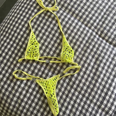 Custom Yellow Fishnet Bikini Similar To Wicked Depop