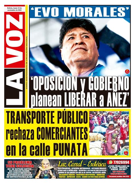 Portadas De Periódicos De Bolivia Del Lunes 13 De Noviembre Del 2023 Eju Tv