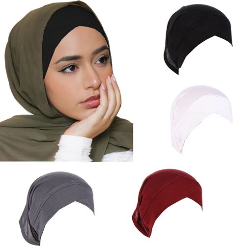 [upgraded] 4 Pieces Musl Im Inner Hijab Cap For Women Cross Turban