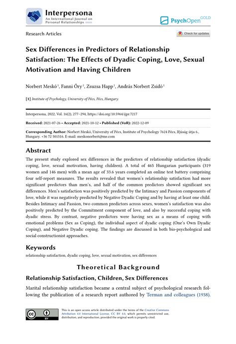 Pdf Sex Differences In Predictors Of Relationship Satisfaction The