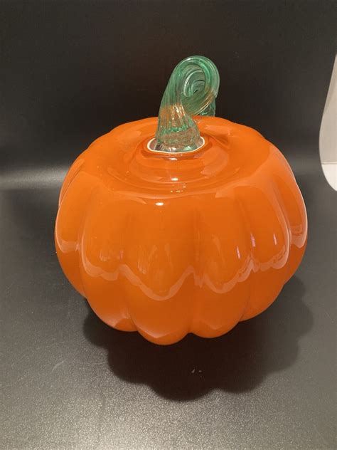 Hand Blown Glass Orange Swirl Pumpkin 8x8” Ebay