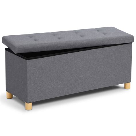 Banc coffre de rangement en tissu gris anthracite 1 mètre ID Market