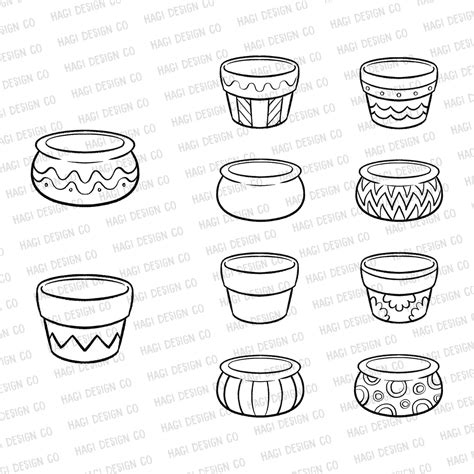 Plant Pot Outlines, Plant Container Graphics, Ceramic Drawing, Garden Designs, Doodle Pot Clip ...