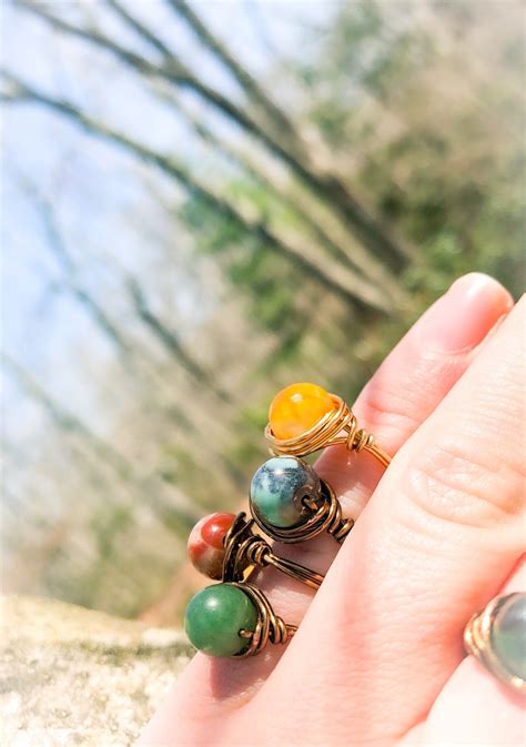 Gemstone Wire Wrap Ring Fire Agate Gemstone Ring Handmade Etsy Handmade Boho Rings Gemstone