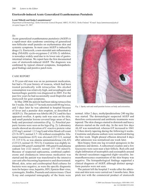 Pdf Etoricoxib Induced Acute Generalized Exanthematous Pustulosis