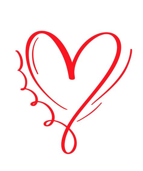 Red Vector Valentines Day Hand Drawn Calligraphic Heart Holiday Design