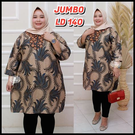 Atasan Wanita Baju Tunik Batik Jumbo Size Xxxxl Ld Cm Tunik Jumbo Ld