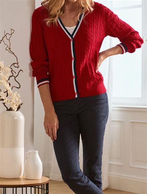 Myrunway Shop Tchibo Red Fine Knit Cable Cardigan For Women From