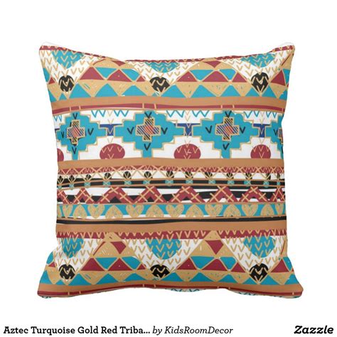 Aztec Turquoise Gold Red Tribal Pattern Throw Pillow Patterned Throw