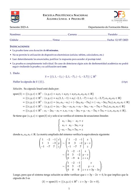 Prueba B Correcci N Mi Rcoles Ma Ana Escuela Polit Cnica Nacional