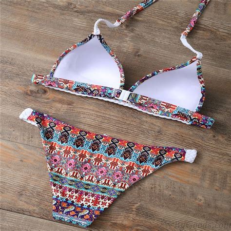 New Folk Style Printing Split Swimsuit Sexy Bikini Summer Swimsuit