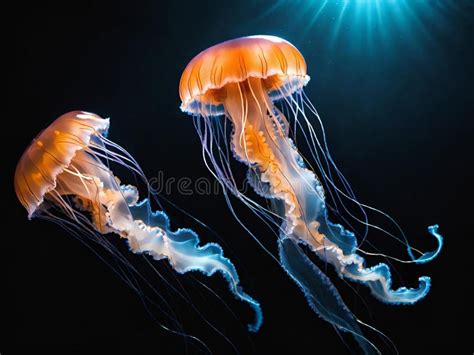 Jellyfishs Floating In The Water With A Bright Light Stock Illustration