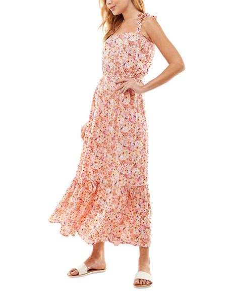 Kingston Grey Juniors Floral Print Shoulder Tie Maxi Dress Macys