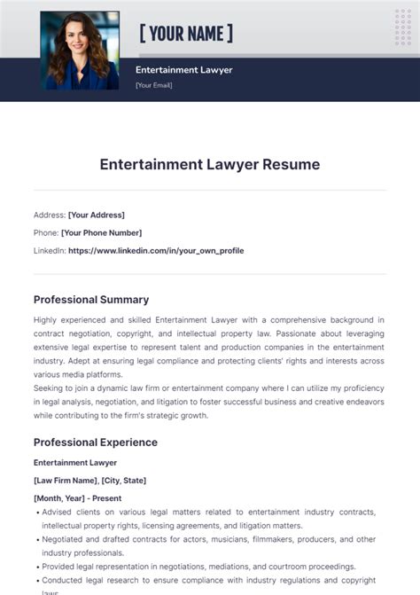 Free Entertainment Lawyer Resume Template Edit Online And Download