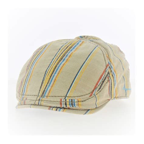 Beige Striped Flat Cap Keyone Reference Chapellerie Traclet