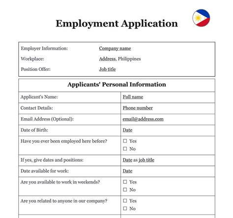 Sample Employment Application Template