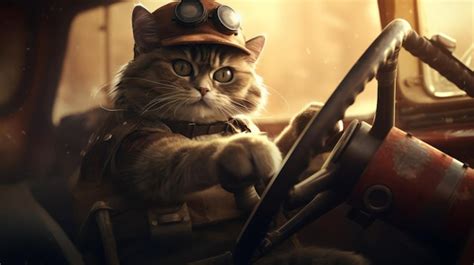 Premium Photo | A cat driving a car