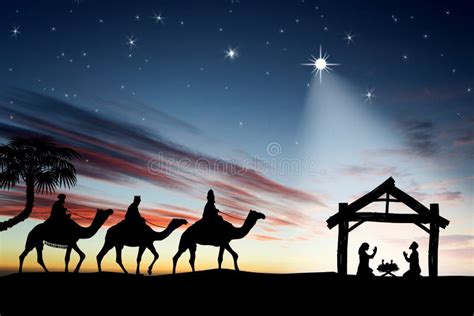 Traditional Christian Christmas Nativity Scene With The Three Wi Stock Illustration Image