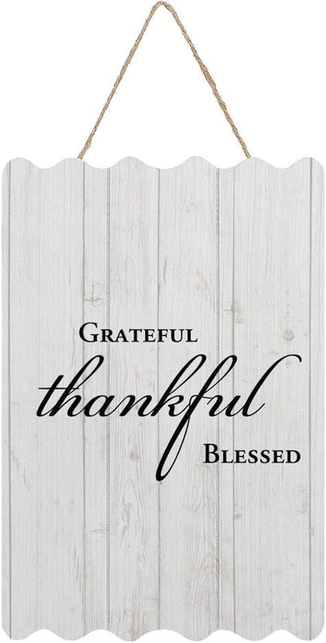 Grateful Thankful Blessed Rustic Wood Farmhouse Décor Wood Plank Sign