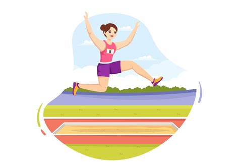 Long Jump Illustration With Athlete Doing Jumps In Sand Pit For Web