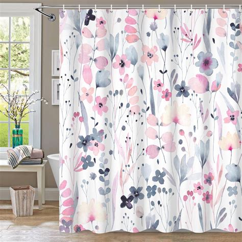 Watercolor Floral Shower Curtain Set Hot Pink Shower Curtains For