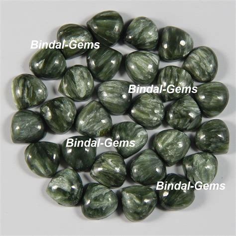 Bindal Gems Green Seraphinite Gemstone Cabochon Heart Loose Gemstone At