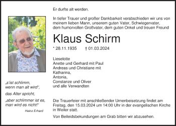 Traueranzeigen von Klaus Schirm Schwarzwälder Bote Trauer