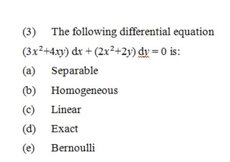 [solved] 3 The Following Differential Equation 3x2 4xy Dx 2x2 2y