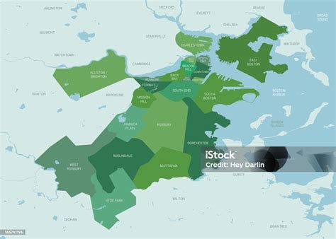 Boston Neighborhoods Map Stock Illustration - Download Image Now ...