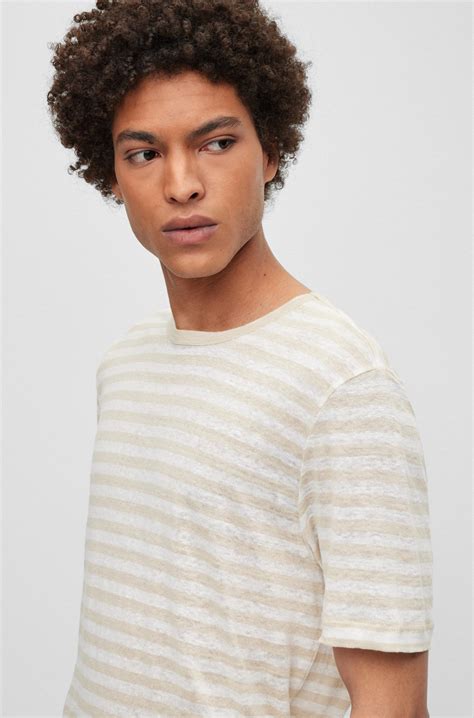 Boss Horizontal Striped T Shirt In Pure Linen