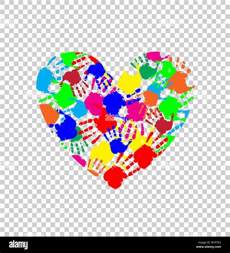 Vibrant Heart Icon Made Of Colored Hand Prints Isolated On Transparent