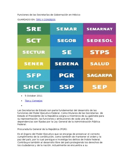 Funciones De Las Secretarías De Gobernación En México México