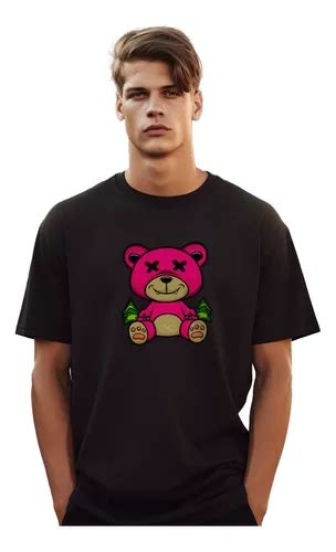 Camiseta Oversized Masculina Urso Rosa