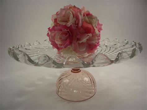 11 Inch Pink Depression Glass Cake Stand Pink Swirl Fostoria