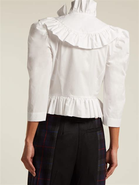 Isa Arfen Edith Ruffled High Neck Cotton Blouse In White Lyst