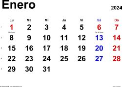 Calendario Enero En Word Excel Y Pdf Calendarpedia