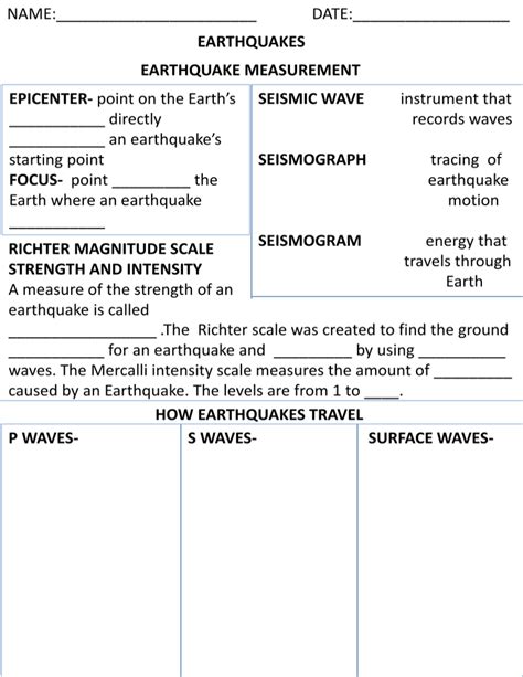 Earth Science Monitoring Earthquakes Worksheet